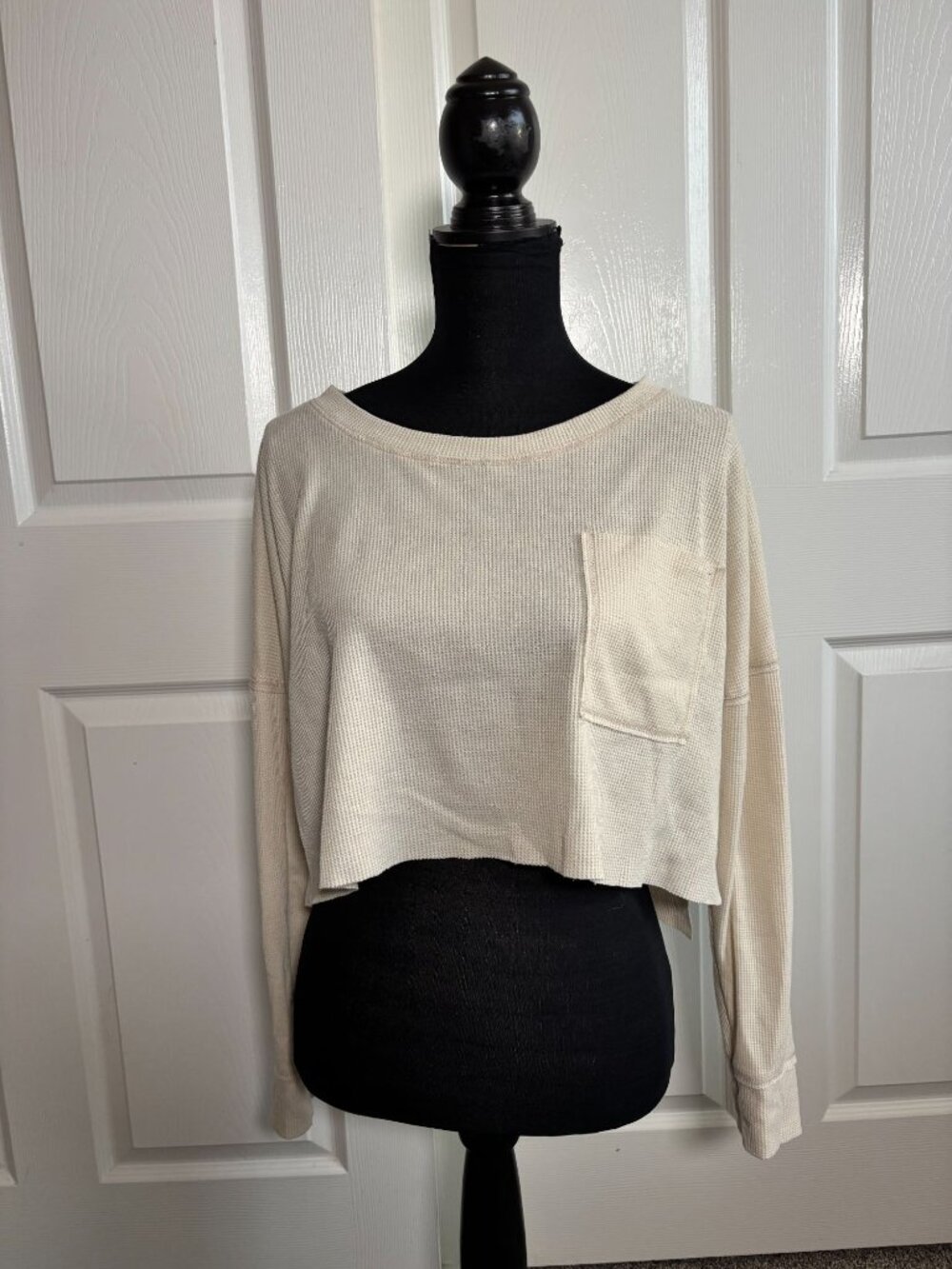 Altar’d State beige waffle knit cropped long sleeve top size S